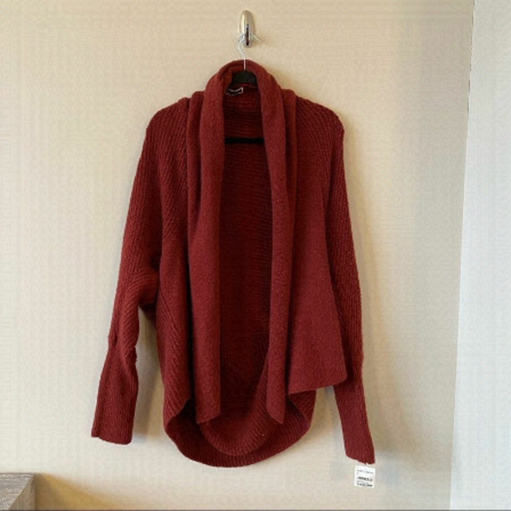 NWT-Chelsea28 Ribbed Brick Red Wool Blend Cozy/Soft Open Cardigan